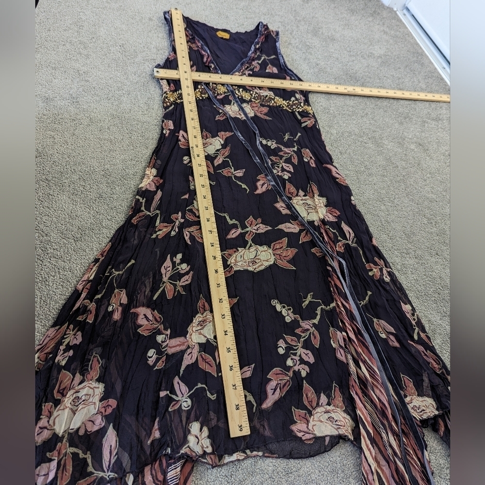 Women's Stefanel Floral Beaded Asymmetrical Silk Dress, Vintage Size 46 - Picture 7 of 7
